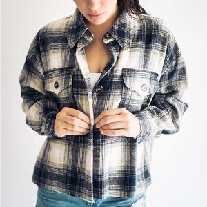 LA MIEL Blue and Cream Plaid Shirt Jacket